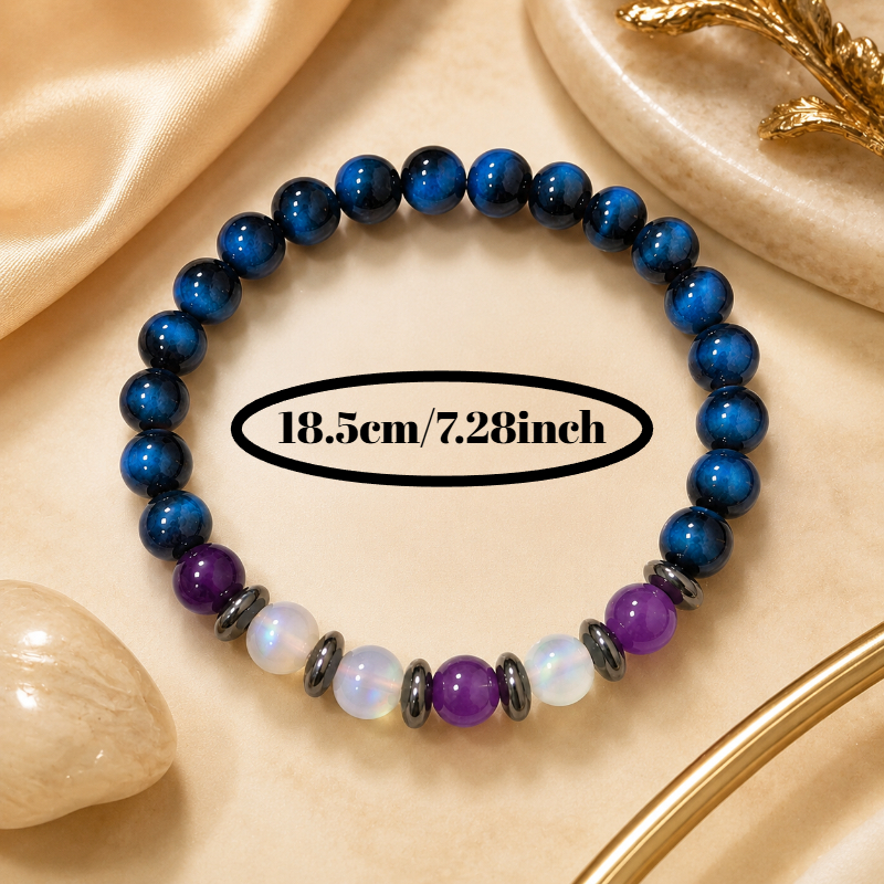 Lapis Lazuli & Tiger's Eye Stretch Bracelet with Amethyst Beads